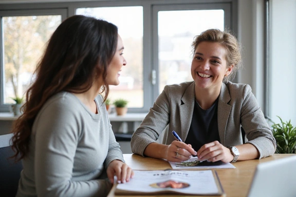 Nutritionniste souriante expliquant un plan alimentaire à un client