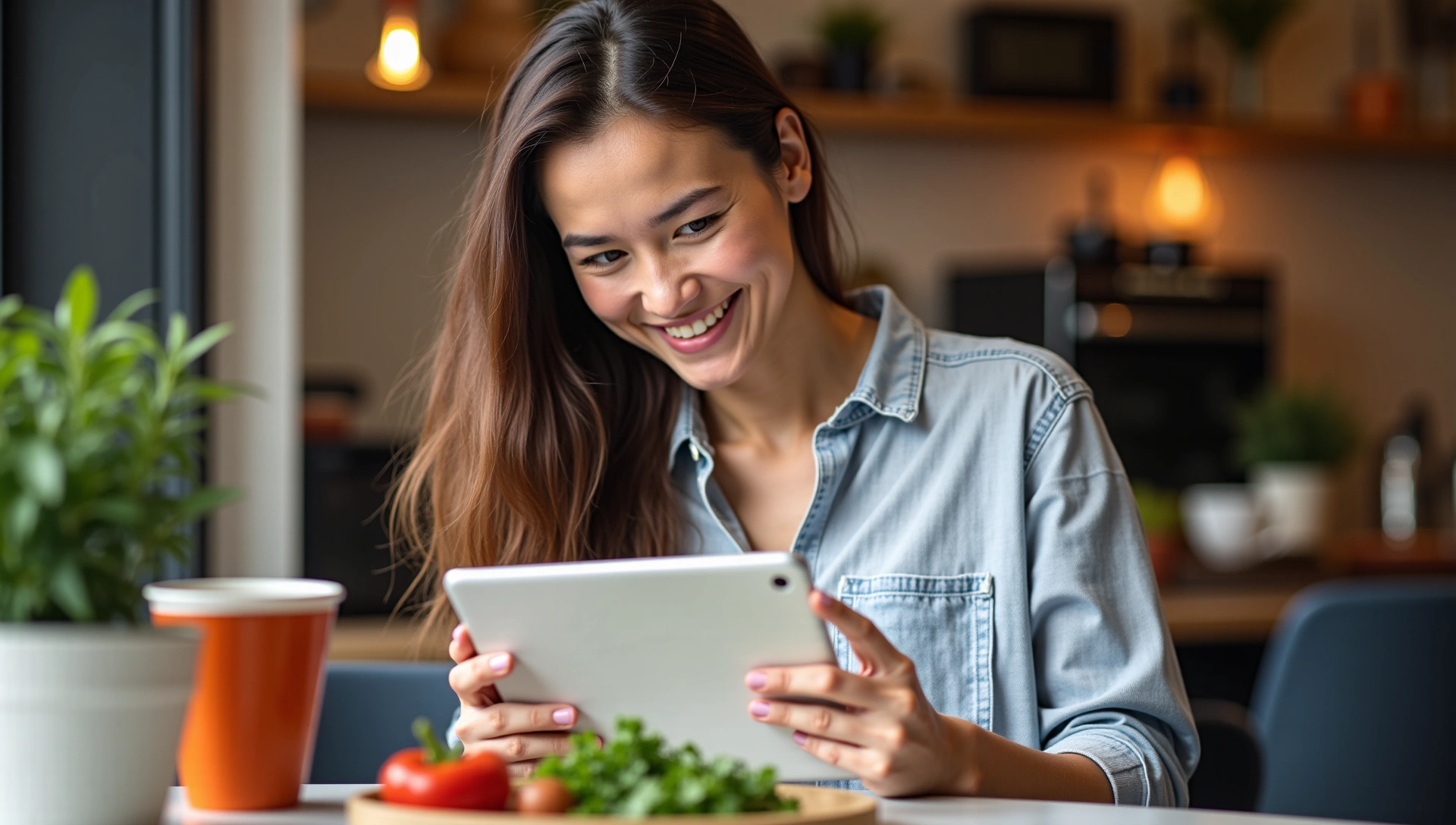 Personne lisant un article de nutrition sur une tablette