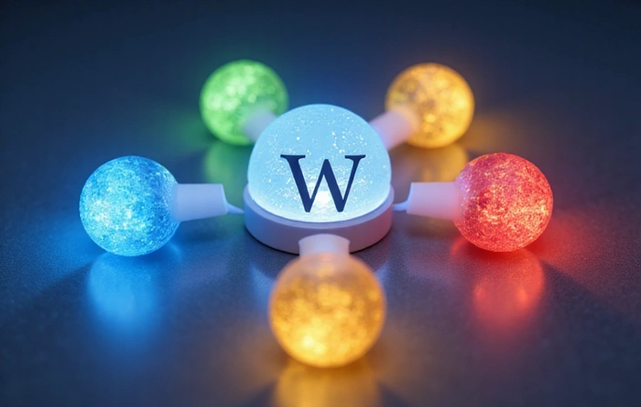 Abstract illustration showing different types of cookies, represented by distinct colored circles, flowing into a central website icon, symbolizing their various functions.
